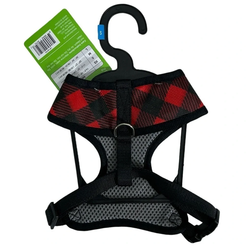 Unique Petz Dog Small Harness Adjustable Comfy Tartan Plaid Red Black SZ S